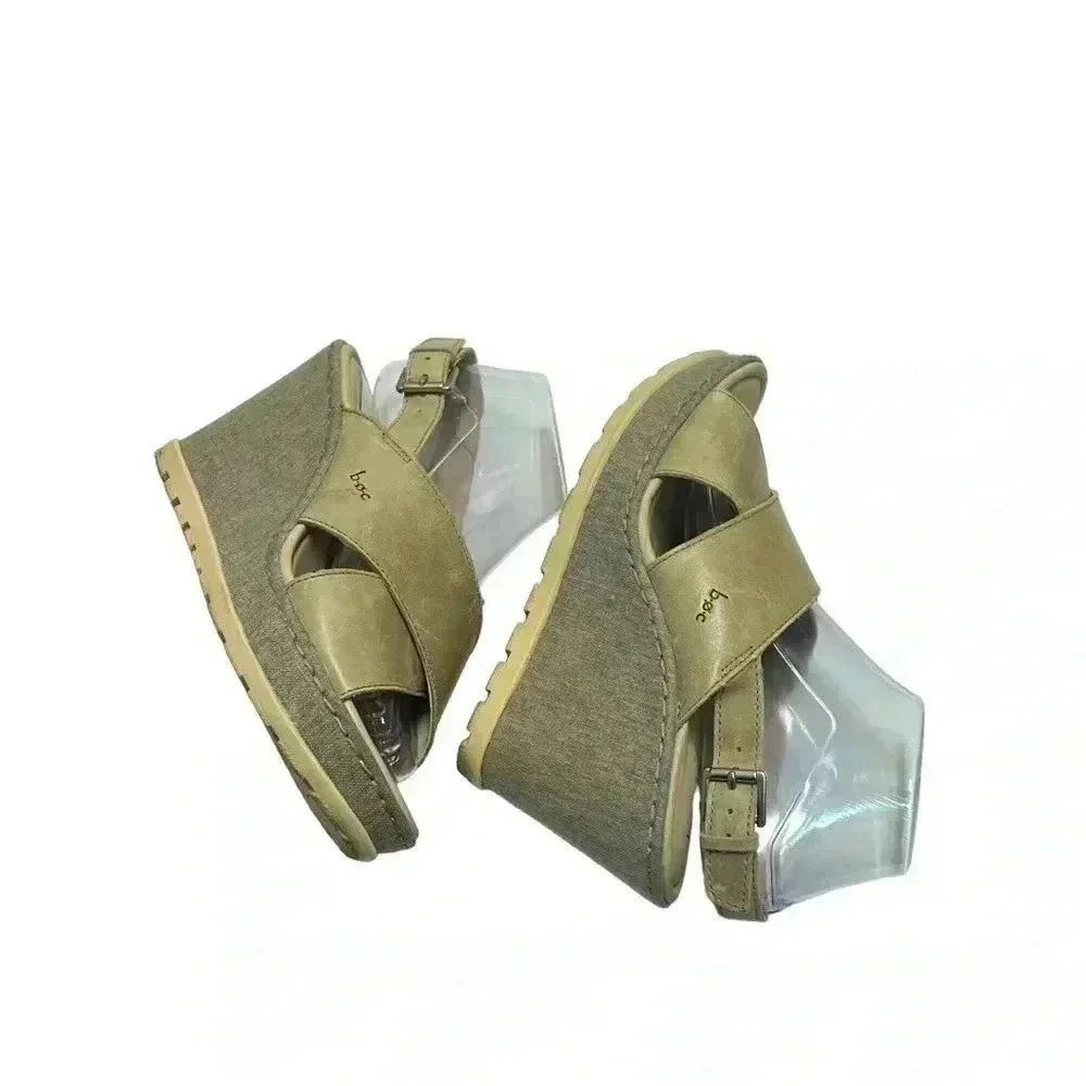 B.O.C. GREY WEDGE WOMEN’S SLINGBACK SANDALS•SIZE 9•GENUINE LEATHER•